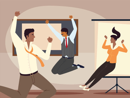 happy business people in the workspaceのイラスト素材