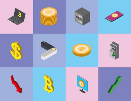 isometric money coins mobile paymentのイラスト素材