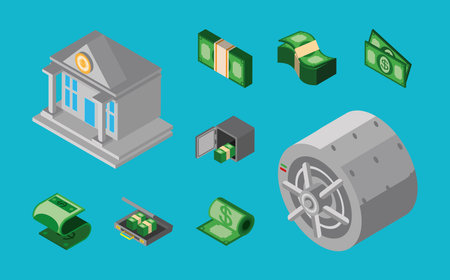 money banking safe box banknotes isometricのイラスト素材