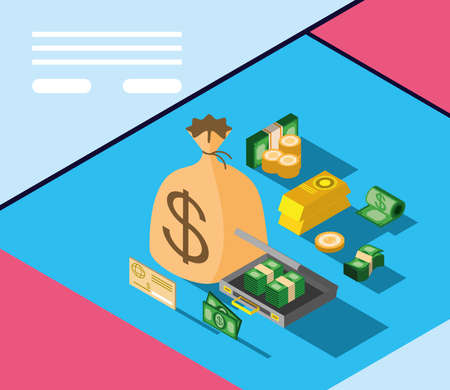 money cash currency fortune isometricのイラスト素材