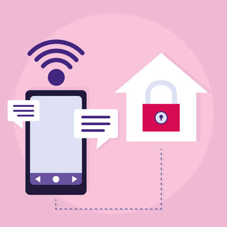 smart home security smartphone connectionのイラスト素材