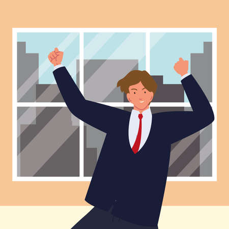 confident businessman character in officeのイラスト素材