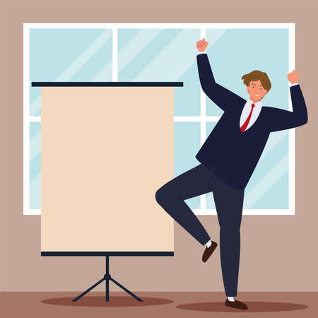 businessman board presentation in officeのイラスト素材