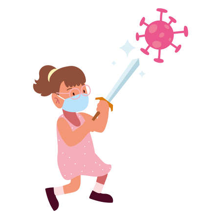 girl fighting virus with mask and swordのイラスト素材