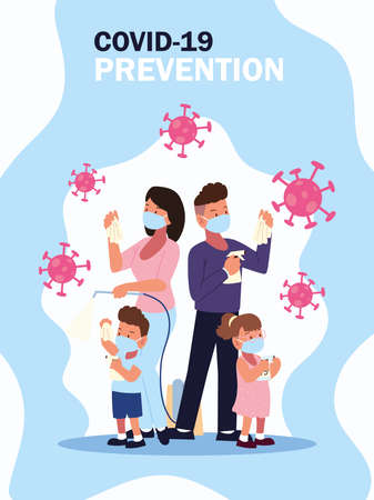 family covid 19 prevention wear masksのイラスト素材