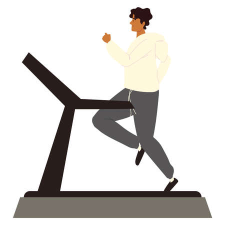man runs on treadmill exerciseのイラスト素材