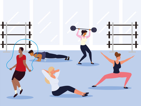 people exercising at gym fitness exercises