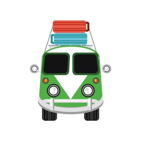 retro van with suitcases on roofのイラスト素材