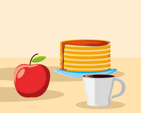 breakfast pancakes apple coffee cupのイラスト素材