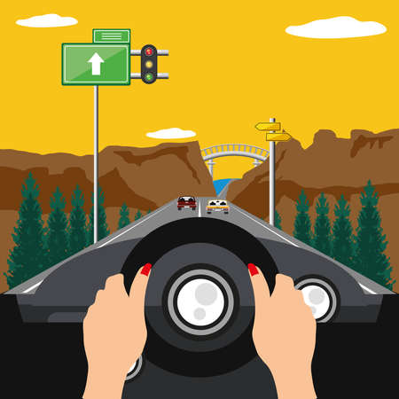 woman hands driver trip roadのイラスト素材