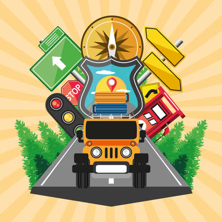travel car signs compass emblemのイラスト素材