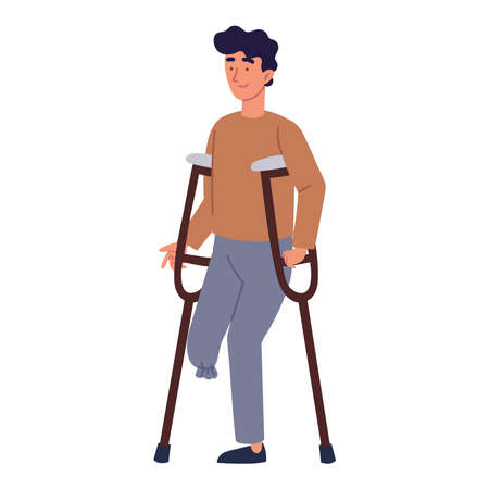disabled man with crutchesのイラスト素材