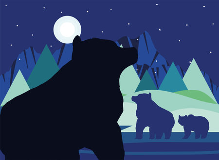 silhouette night bearsのイラスト素材