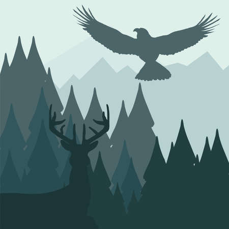 silhouette deer and eagleのイラスト素材