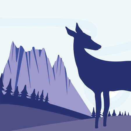 silhouette deer landscapeのイラスト素材