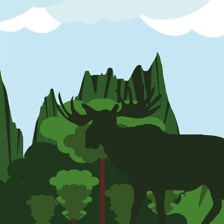 silhouette moose green landscapeのイラスト素材