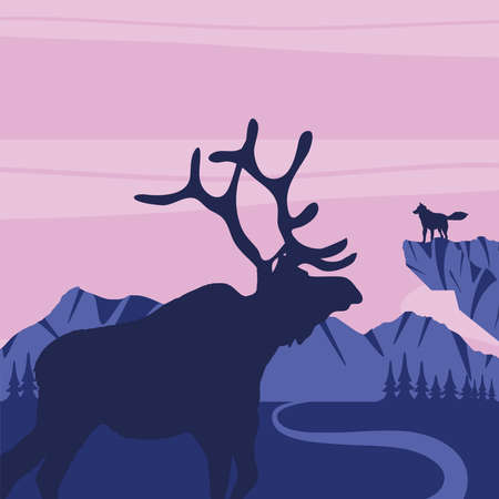 silhouette animals riverのイラスト素材