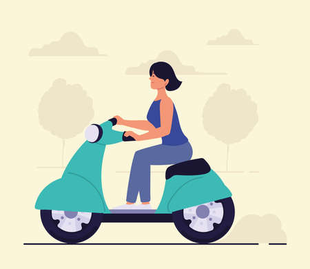 woman rides a scooterのイラスト素材