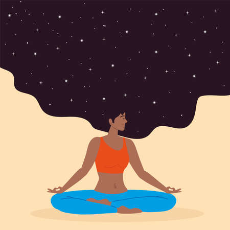 woman sits in lotus positionのイラスト素材