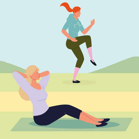 women training outdoorのイラスト素材