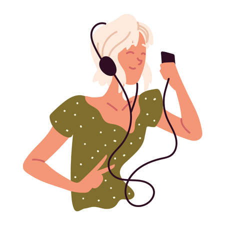 funny woman with earphonesのイラスト素材