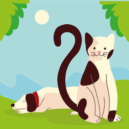 dog and cat cartoonのイラスト素材