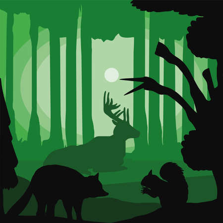 silhouette forest animalsのイラスト素材