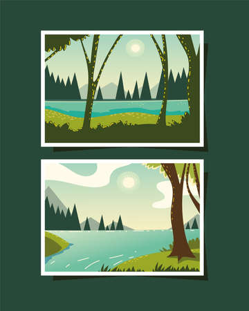 landscapes flows river in the forestのイラスト素材