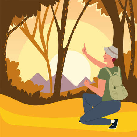 forest man sunsetのイラスト素材