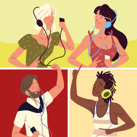 youth using earphonesのイラスト素材