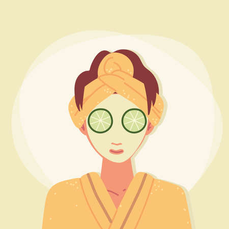woman with cucumber maskのイラスト素材