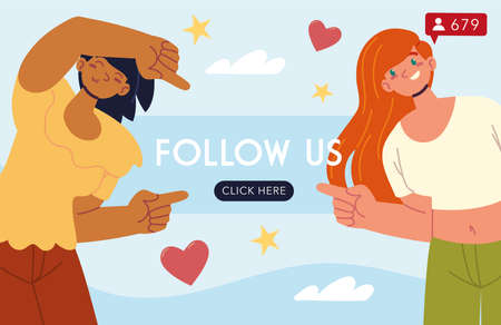 girls with social media conceptのイラスト素材