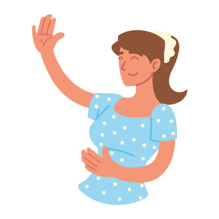 cute woman smiling raised handのイラスト素材