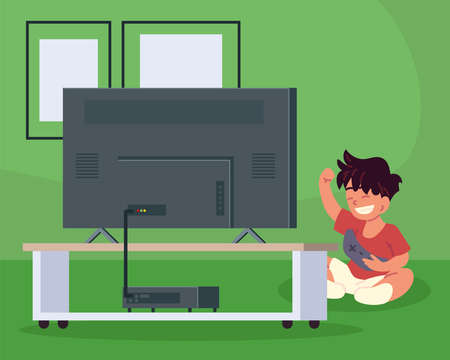 boy playing video gamesのイラスト素材