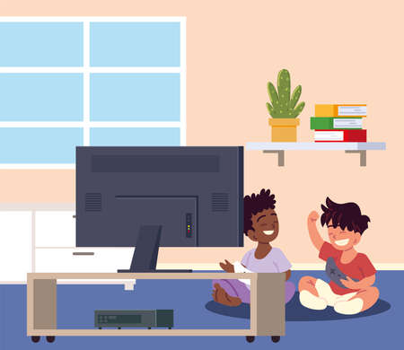 boys playing video gamesのイラスト素材