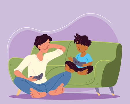 man and boy with joystickのイラスト素材
