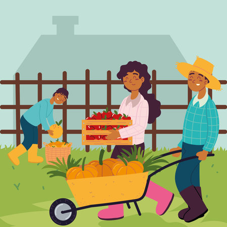 farmers holds fruits foodのイラスト素材