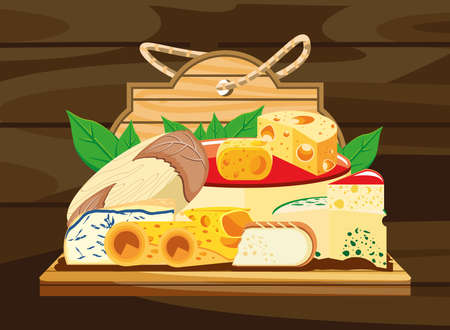 cheese assortment on woodのイラスト素材