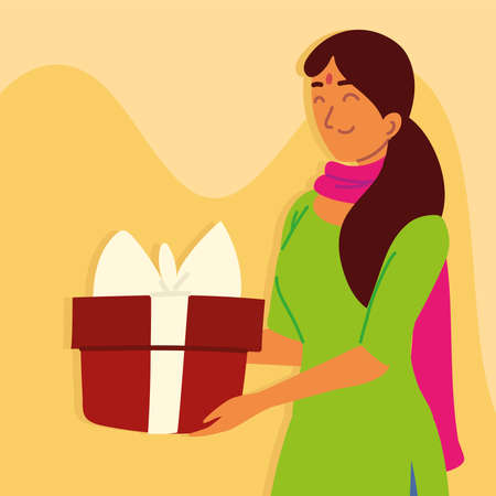 hindu woman with gift boxのイラスト素材