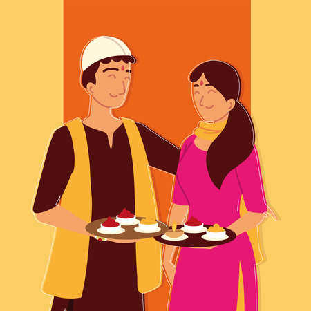 hindu people with foodのイラスト素材