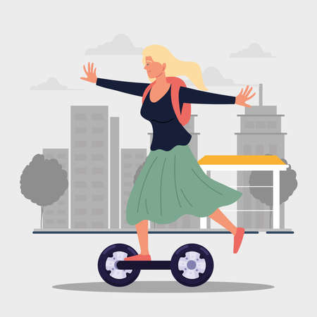 funny girl riding hoverboardのイラスト素材