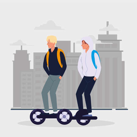 men on electric transportのイラスト素材