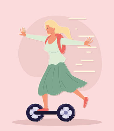 happy woman on gyroscooterのイラスト素材