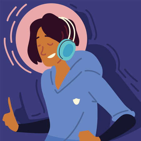 young using earphonesのイラスト素材