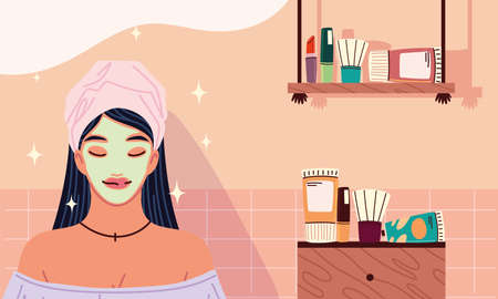 woman applying facial sheet maskのイラスト素材