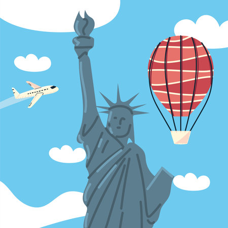 statue of liberty with air balloonのイラスト素材