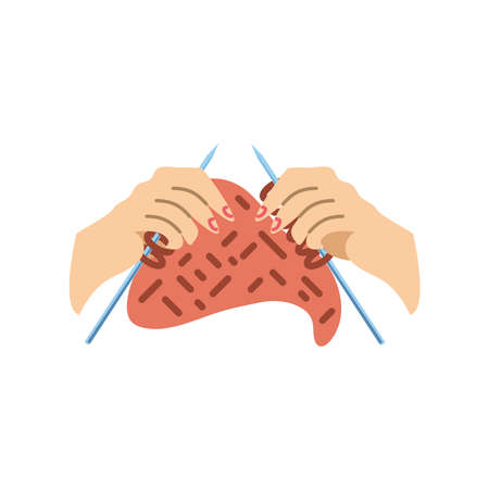 closeup of hands knittingのイラスト素材