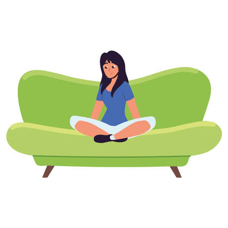 cute girl sitting on couchのイラスト素材