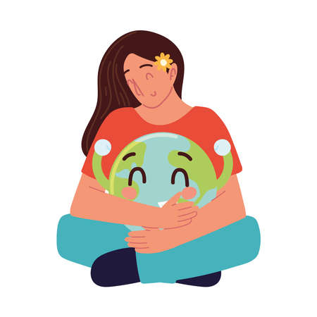 woman hugging worldのイラスト素材