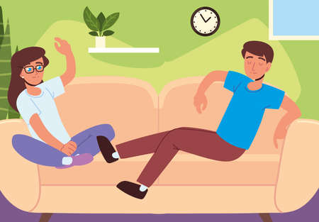 couple relaxing on couchのイラスト素材
